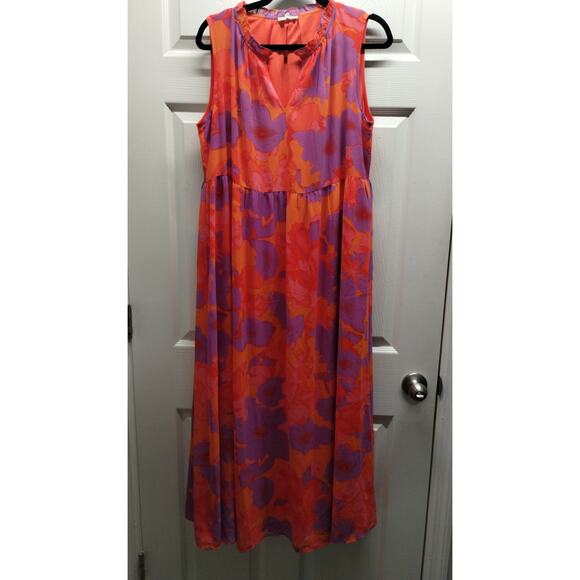 Jodifl Women's Size XL Orange Purple Colorful Bright Sleeveless Lined Maxi Dress - Picture 1 of 7
